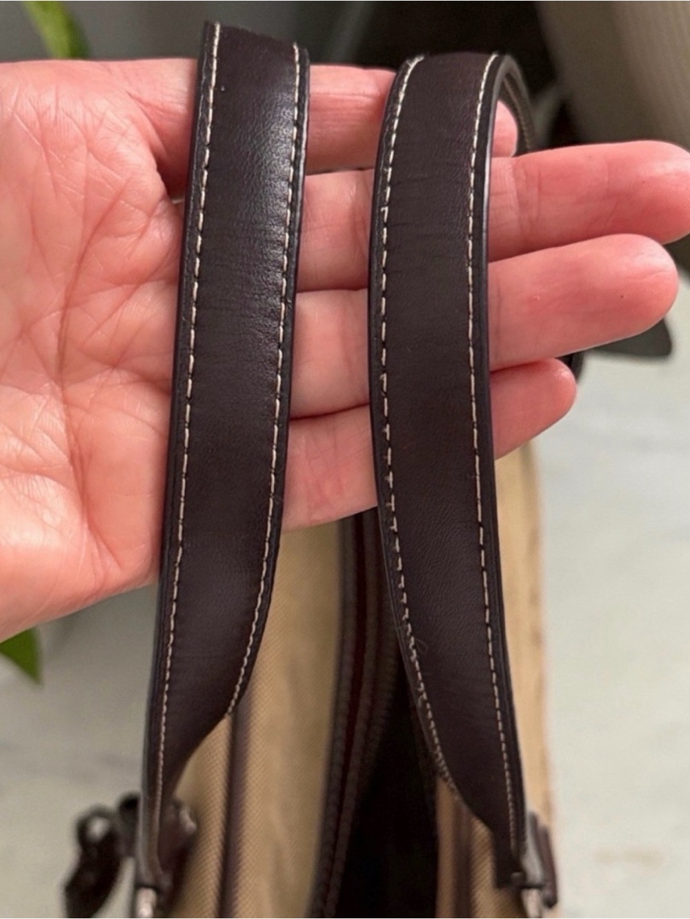 Prada Beige and Dark Brown Canvas Leather Satchel Vintage - Picture 10 of 10